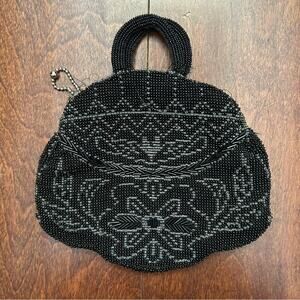 Vintage Black Beaded Mini Handbag, Hand Beaded in Czechoslovakia